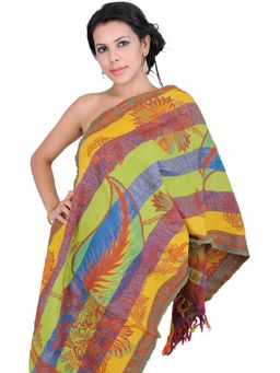 EXOTIC INDIA - Multi-Color Boiled-Wool All-Over Ethnic Weave Design Stole