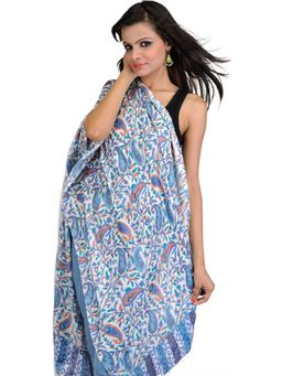 EXOTIC INDIA - White Silk Modal Ethnic Printed Stoles