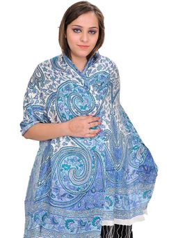 EXOTIC INDIA - Blue Silk Modal Printed Stole