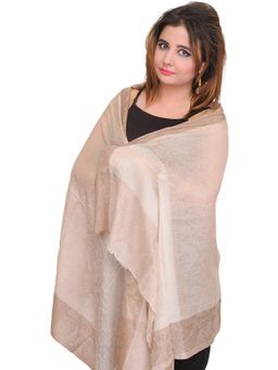EXOTIC INDIA - Beige Pure Wool Printed Stole