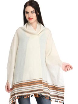 EXOTIC INDIA - Off White Pure Wool Stole