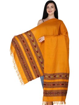 EXOTIC INDIA - Yellow Kullu Pure Wool Woven Stole