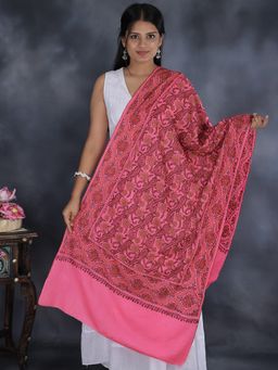 EXOTIC INDIA - Pink Pure Wool Tusha Embroidered Stole
