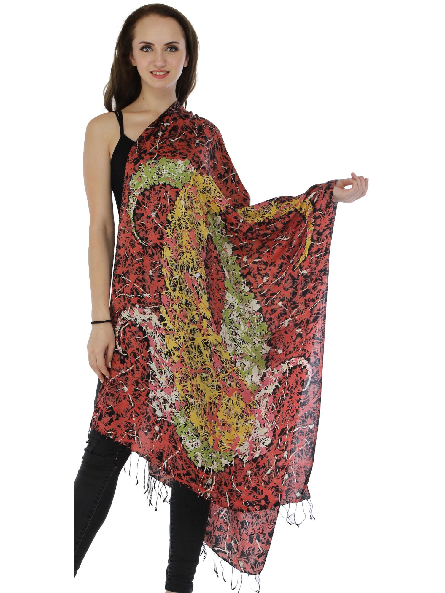 exotic india Red Amritsar Printed Silk Modal Stole-picture-22