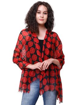 EXOTIC INDIA - Black Pure Wool Polka Dots Stole