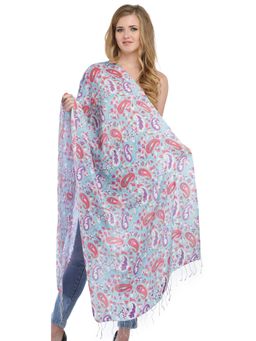 EXOTIC INDIA - Blue Pure Silk Wool Printed Stole