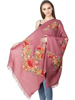 EXOTIC INDIA - Pink Kashmiri Pure Wool Embroidered Stole
