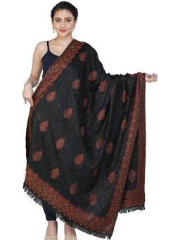 EXOTIC INDIA - Black Jamawar Pure Wool Embroidered Stole