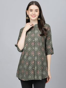 Divena - Grey Motif Printed Modal A-line Shirts Style Top