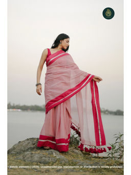 Ethnic Elements - Roseberry Zari Aura Mul Cotton Saree With Contrast Border & Unstitched Blouse