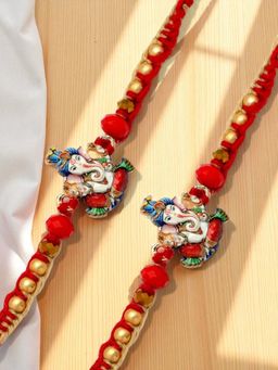 ADIVA - Pack Of 2 Handmade Lord Ganesha Thread Rakhis With Roli Chawal Chandan & Card