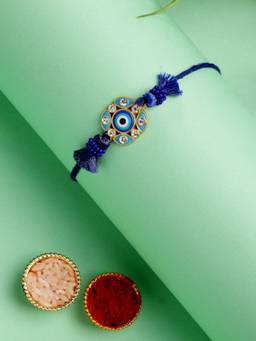ADIVA - Handmade Cz Stone & Beads Evil Eye Thread Rakhi With Roli Chawal Chandan & Card