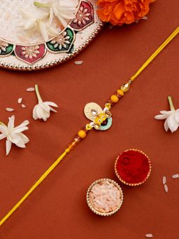 ADIVA - Handmade Stone & Beads Lord Khatu Shyam Thread Rakhi With Roli Chawal Chandan & Card