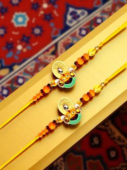 ADIVA - Pack Of 2 Stone & Beads Lord Khatu Shyam Thread Rakhis With Roli Chawal Chandan & Card
