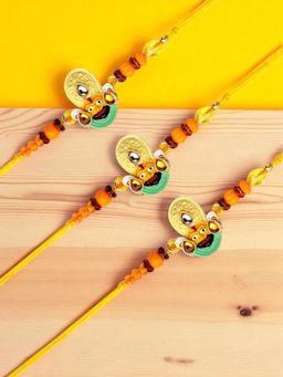 ADIVA - Pack Of 3 Stone & Beads Lord Khatu Shyam Thread Rakhis With Roli Chawal Chandan & Card