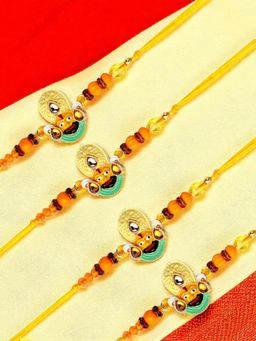 ADIVA - Pack Of 4 Stone & Beads Lord Khatu Shyam Thread Rakhis With Roli Chawal Chandan & Card