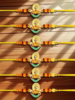 ADIVA - Pack Of 6 Stone & Beads Lord Khatu Shyam Thread Rakhis With Roli Chawal Chandan & Card
