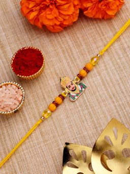 ADIVA - Handmade Lord Khatu Shyam Beads Thread Rakhi With Roli Chawal Chandan & Meshrei Card