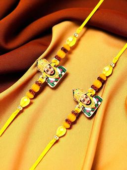 ADIVA - Pack Of 2 Handmade Lord Khatu Shyam Beads Thread Rakhis With Roli Chawal Chandan Card
