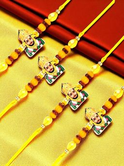 ADIVA - Pack Of 4 Handmade Lord Khatu Shyam Beads Thread Rakhis With Roli Chawal Chandan Card