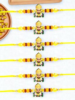 ADIVA - Pack Of 6 Handmade Lord Khatu Shyam Beads Thread Rakhis With Roli Chawal Chandan Card