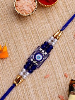ADIVA - Handmade Cz Stone & Beads Evil Eye Thread Rakhi With Roli Chawal Chandan & Card