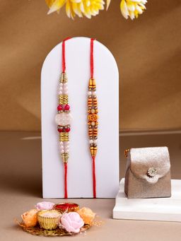 ADIVA - Set Of 2 Handmade Om & Swatika Thread Rakhi With Roli Chawal Chandan& Card