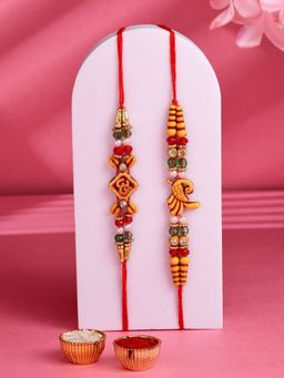 ADIVA - Handmade Stone & Beads Om Peacock Thread Rakhi With Roli Chawal Chandan & Card