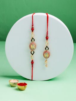 ADIVA - Gold-Plated Kundan & Beads Thread Lumba Rakhi With Roli Chawal Chandan & Meshrei Card