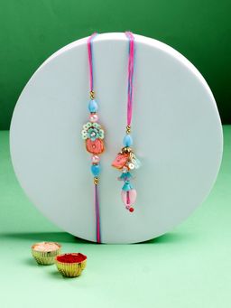 ADIVA - Beads & Pearl Floral Lumba Rakhi With Roli Chawal Chandan& Card