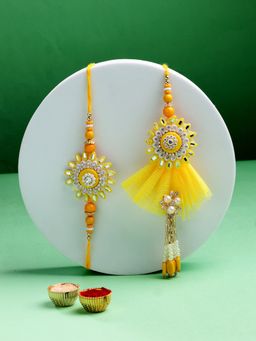 ADIVA - Stone-Studded & Beaded Bhaiya Bhabhi Rakhi Lumba Set With Roli Chawal Chandan & Card