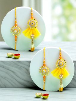 ADIVA - Pack Of 2 Stone-Studded & Beaded Bhaiya Bhabhi Rakhi Lumba Set With Roli Chawal Chandan Card