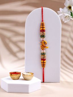 ADIVA - Peacock Cz Stone & Beads Thread Rakhi With Thali Roli Chawal Bag Gift Set