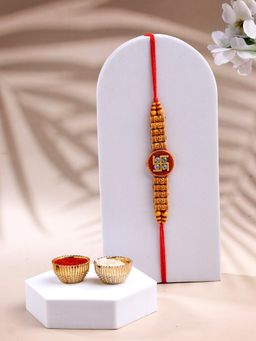 ADIVA - Swastika Symbol Cz Stone & Beads Thread Rakhi With Thali Roli Chawal Bag Gift Set