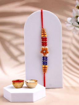 ADIVA - Floral Stone & Beads Thread Rakhi With Thali Roli Chawal Bag Gift Set