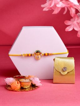ADIVA - Lord Khatu Shyam Stone & Beads Thread Rakhi With Thali Roli Chawal Bag Gift Set