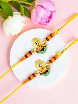 ADIVA - Pack Of 2 Lord Khatu Shyam Stone & Beads Thread Rakhi With Thali Roli Chawal Bag Gift Set