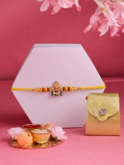 ADIVA - Lord Khatu Shyam Beads Thread Rakhi With Thali Roli Chawal Bag Gift Set