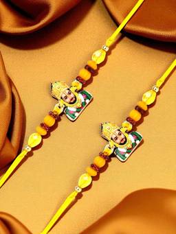 ADIVA - Pack Of 2 Lord Khatu Shyam Beads Thread Rakhi With Thali Roli Chawal Bag Gift Set