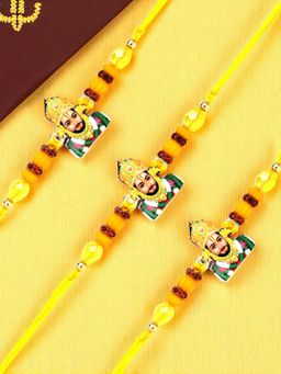 ADIVA - Pack Of 3 Lord Khatu Shyam Beads Thread Rakhi With Thali Roli Chawal Bag Gift Set