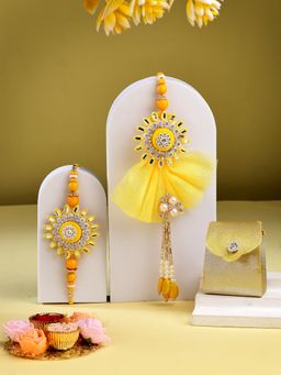 ADIVA - Stone-Studded & Beaded Lumba Rakhi With Thali Roli Chawal Bag Gift Set