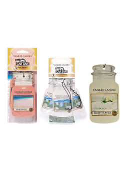 Yankee Candle - Fluffy Towels, Pink Sands, and Clean Cotton Car Jar Air Freshener (Pack of 3)