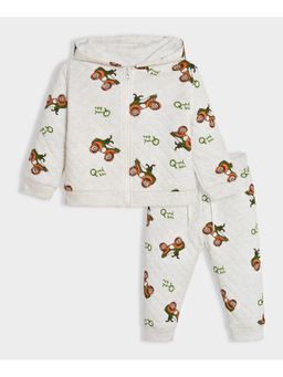Mi Arcus - Off White Printed Hooded Sweatshirt with Joggers for Kids (Set of 2)