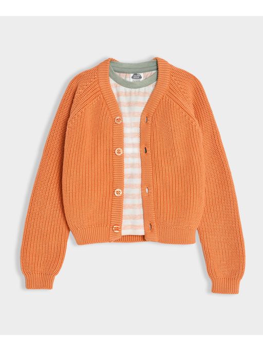 Mi Arcus Cotton Solid Tan Full Sleeves T-Shirt with Cardigan for Kids (Set of 2)