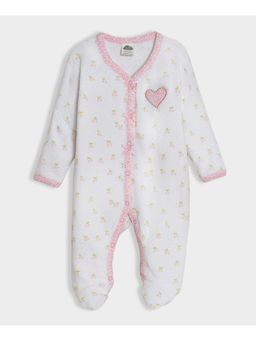 Mi Arcus - White Printed Sleepsuit with Attached Booties for Girls