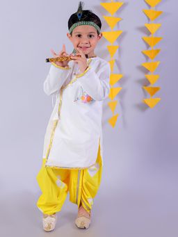 Lil Drama - Festive White Boys Cotton Kurta and Yellow Dhoti (Set of 2)