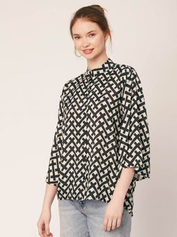 Moomaya - Printed Flared Sleeve Oversize Women Shirt