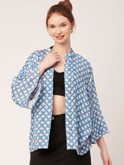 Moomaya - Printed Flared Sleeve Oversize Women Shirt