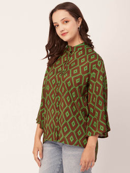 Moomaya - Printed Flared Sleeve Oversize Women Shirt