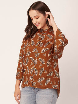 Moomaya - Printed Flared Sleeve Oversize Women Shirt